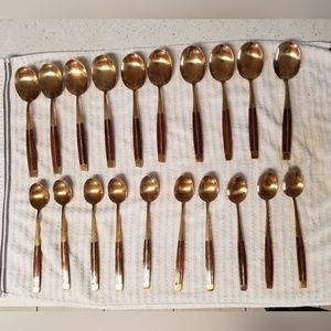 MCM Brass & Rosewood Flatware 20PC SPOONS.